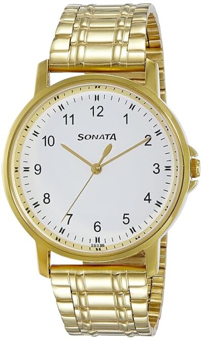Sonata Quartz Analog White Dial Stainless Steel Strap Watch for Men-NS77083YM01