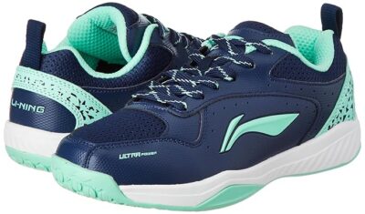Li-Ning Ultra Power Non-Marking Badminton Shoe|Indoor Sports|Stability Heel, Prototypical Sole, Lightweight Shoe (Navy/Aquamarine,UK 1)