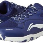 Li-Ning Ultra Power Non-Marking Badminton Shoe|Indoor Sports|Stability Heel, Prototypical Sole, Lightweight Shoe (Navy Blue/White,UK 2)