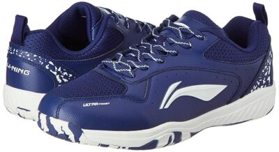 Li-Ning Ultra Power Non-Marking Badminton Shoe|Indoor Sports|Stability Heel, Prototypical Sole, Lightweight Shoe (Navy Blue/White,UK 2)