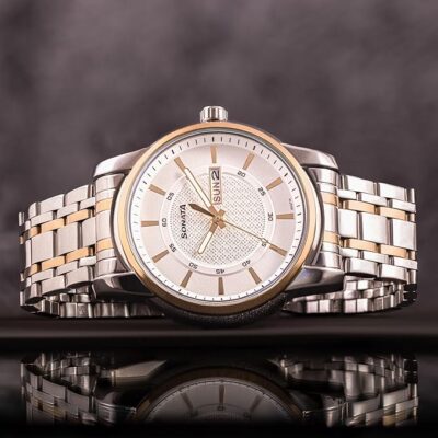Sonata Quartz Analog with Day and Date White Dial Two Toned Stainless Steel Strap Watch for Men