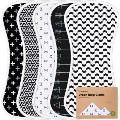 Organic Burp Cloths for Baby Boys and Girls - 5-Pack Ultra Absorbent Burping Cloth, Burp Clothes, Newborn Towel - Milk Spit Up Rags - Burpy Cloth Bib for Unisex, Boy, Girl - Burp Cloths (MONOS)