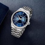 Sonata Quartz Analog Blue Dial Silver Stainless Steel Strap Watch for Men