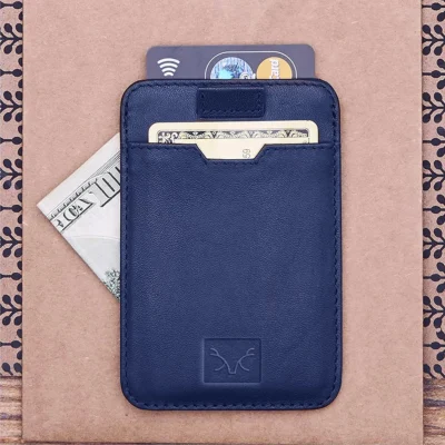 Blue Slim Minimalist Front Pocket Rfid Blocking Leather Wallet for Men