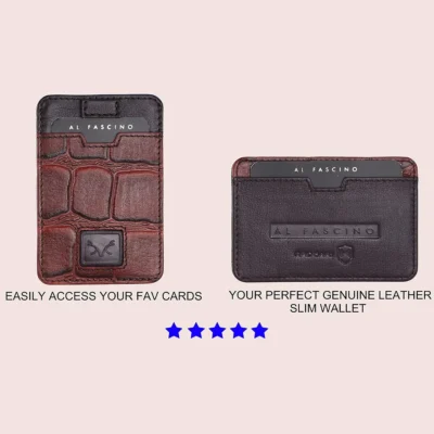Brown Slim Minimalist Rock Design Front Pocket Rfid Blocking Leather Wallet for Men