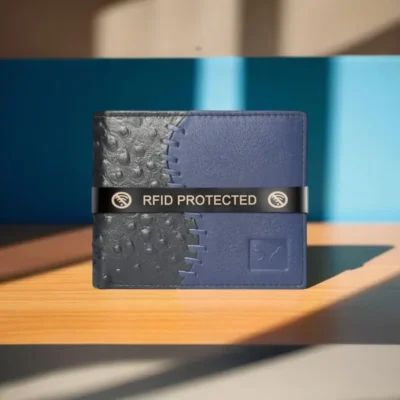 Al Fascino Black and Blue Stylish Leather RFID-Blocking Wallet for Men