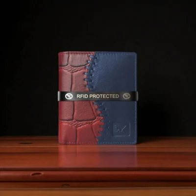 Maroon Blue Stylish Leather Rfid Blocking Wallet for Men