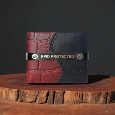 Maroon & Blue Stylish Leather RFID Blocking Wallet for Men – Designer Bifold