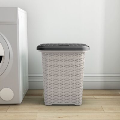 Nilkamal Elegance Laundry Basket 50 Litre with Lid (Silky Grey & Charcoal Grey)