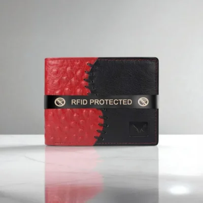 Al Fascino Red and Black Stylish Leather RFID-Blocking Wallet for Men