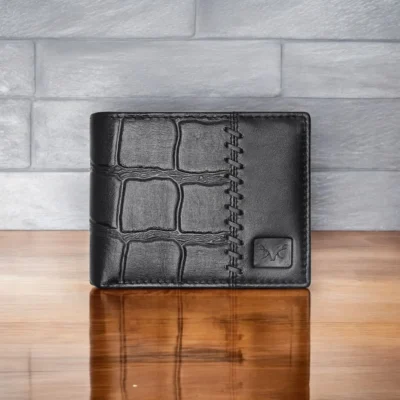 Al Fascino Black Stylish Leather Rfid Blocking Wallet for Men
