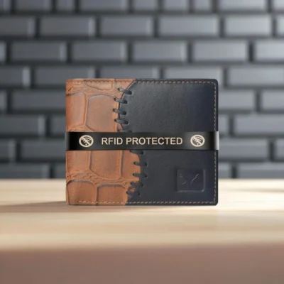 Al Fascino Tan and Black Stylish Leather RFID-Blocking Wallet for Men