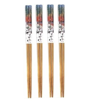 Disposable Bamboo Wooden Chopsticks, Set of 4 Pairs, Reusable, Quality Wood