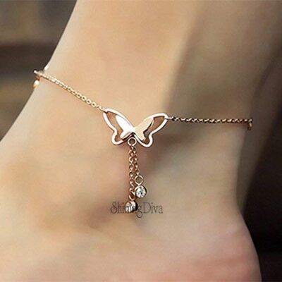 Italian Designer Rose Gold Plated Butterfly Anklet and Necklace for Women and Girls