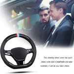 Premium Leather & Carbon Fiber D-Shape Steering Wheel Cover Non-Slip Breathable Durable Universal Fit 15 Inch Steering Wheels Flat Bottom for Car Auto/SUV (Matte Black)