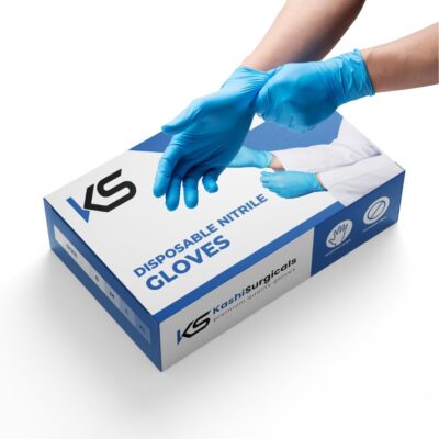 Kashi Surgicals Powder-Free Nitrile Hand Gloves – Food Grade, Latex-Free, Medical & Multi-Purpose Use – Medium, Blue, Box of 80 (Made in Malaysia)