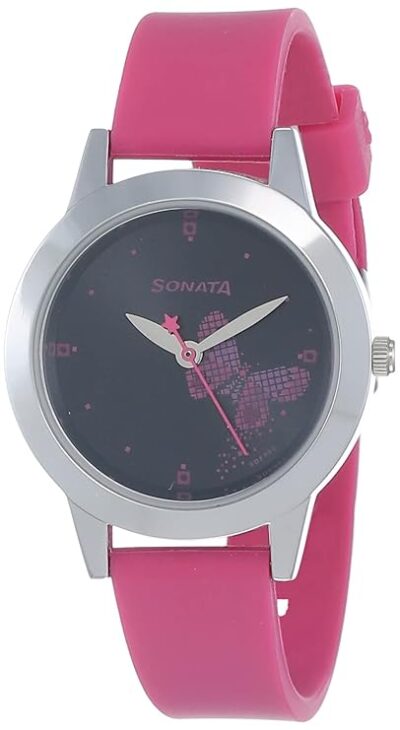 Sonata Quartz Analog Black Dial Plastic Strap Watch for Women-NS87019SP01W