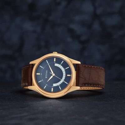 Titan Lagan Quartz Analog Midnight Blue Dial Brown Leather Strap Watch for Men - NT1713WL01