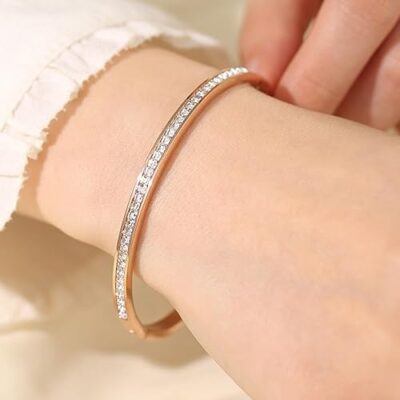 Anti Tarnish Jewellery | 18K Gold Plated Stainless Steel Openable Crystal Bracelet | Latest Stylish Cuff Bangle | Love Friendship Couples Gifts for Women Girls Mother Sister Wife Girlfriend