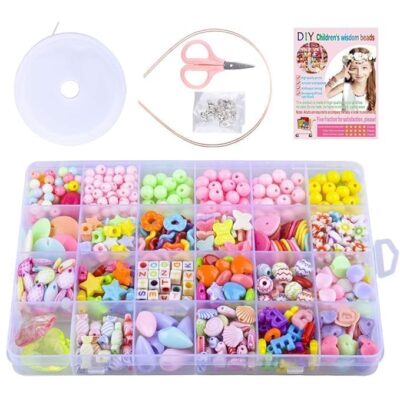Beads Kit for Kids – Colorful Bracelet Beads Set with Clay Charms | DIY Jewelry Making Kit for Girls, Women | Arts & Crafts Bead Kit with Pony Beads, Plastic Beads | Gift Box Set (Pack of 1)