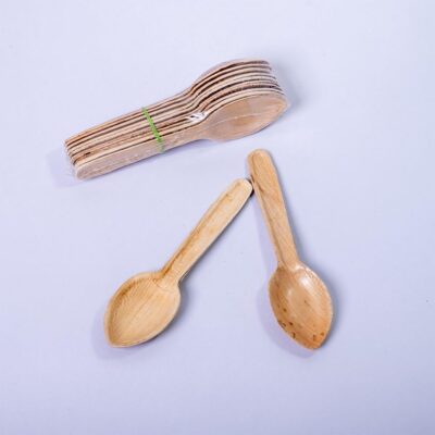 Areca Leaf Disposable Spoons | Wooden Dining Flatware | Use and Throw Wooden Spoon Ideal for Kids Birthday, Wedding & Party (6 Inch-100 Pcs)