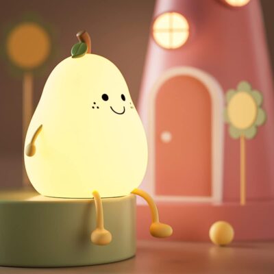 One94Store Rechargeable Silicone Pear Night Lamp – Touch Control Color-Changing LED Light with 7 Colors | Kids’ Bedroom Décor | Ideal Baby Gift (Warm White)