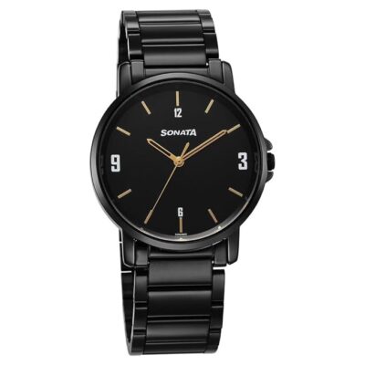 Sonata Quartz Analog Black Dial Watch for Men-77083NM01