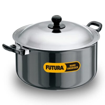 Hawkins Futura Hard Anodised Cook-n-Serve Stewpot with Hard Anodised Lid, Capacity 8.5 Litre, Diameter 28 cm, Thickness 4.06 mm, Black (AST85)