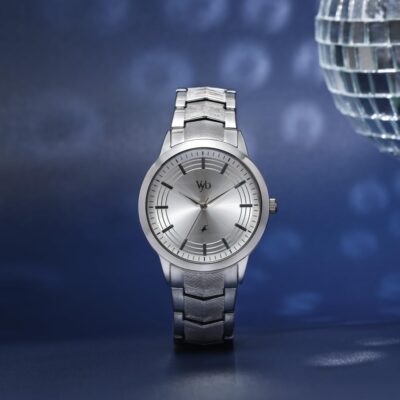 Fastrack Vyb Quartz Analog Silver Dial Steel Sheet Metal Strap Watch for Men-FV30002SM01W