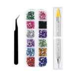 2 Colors Rhinestones Gems AB Nail Art Rhinestones Decorations for DIY Nail Art Crafts Nail Gems Stones Crystals with Rhinestone, 1 pcs Rhinestone Picker Dotting Pen and 1Tweezer(1 Set )