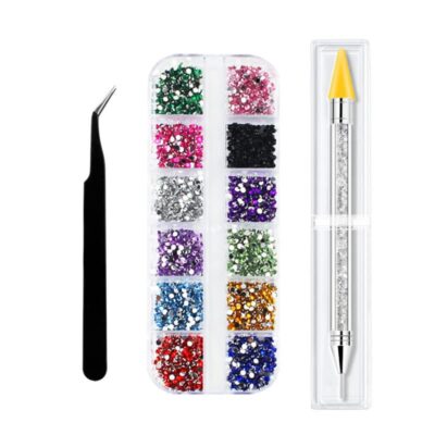 2 Colors Rhinestones Gems AB Nail Art Rhinestones Decorations for DIY Nail Art Crafts Nail Gems Stones Crystals with Rhinestone, 1 pcs Rhinestone Picker Dotting Pen and 1Tweezer(1 Set )