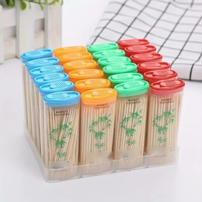 Portable Lighter Shape Push-lid Toothpick Storage Box and Disposable Replaceable Toothpicks for Outdoor Travel, Hotel, Restaurant (24 Boxes)