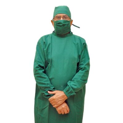 ALITMUN Cotton Surgeon Gown Set with 2 Face Masks & Cap | Reusable & Washable | Green | Unisex