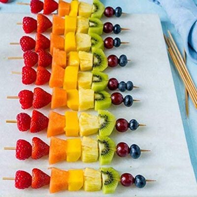 Set of 100 Kebab Stick, Roast Stick, Bamboo Skewers, Barbecue Sticks Disposable Wood Roast Fork (Pack of 1) (Small - 6 Inch)