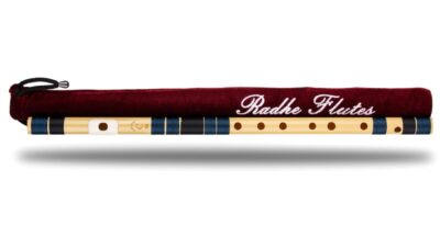 Radhe Flutes C Natural Middle Bansuri (Right-Handed) – Dark Blue & Black, Tuned to A=440Hz, PVC with Velvet Cover & Free Flute Lessons
