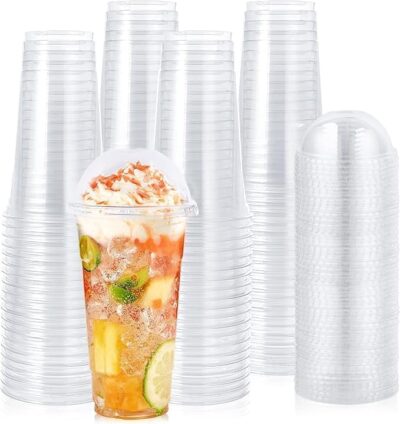 Disposable Transparent Glass with Dom lids | Multipurpose for Cold Drink in Party, Social Gathering, Weddings | Crack Resistant, Solid & Durable Glass (350ml) (100 Pcs)