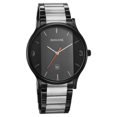 Sonata Quartz Analog Black Dial Watch for Men-NS77105KM01