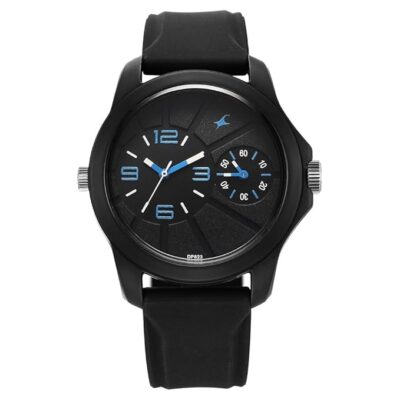Fastrack Men Dual Time Quartz Analog Black Dial Silicone Strap Watch for Guys-38042PP07/NT38042PP07