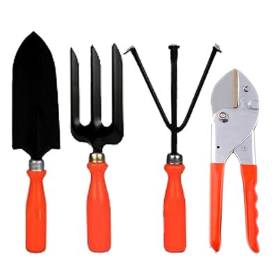 Gardening Tools Kit - 4 Pcs (Trowel, Hand Fork, Hand Rake & Pruner Cutter)