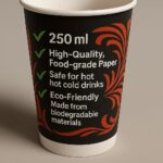 Paper Cups/Glass |Designer Tea Coffee | Juice Cups – 250ml (100 - Count), Biodegradable Black Paper Cups with red Swirl Print, Ideal for Any hot/Cold, Multi-Purpose Use