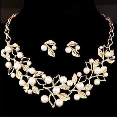 Gifts Stylish Latest Traditional Gold Plated Pearl Choker Jwell Necklace Jewellery Set with Earrings for Girls and Women