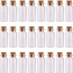 VRB Dec Tm Mini Glass Jars with Cork Stoppers – Tiny Wishing/Message Bottles for Crafts, Décor & Gifts | Empty Small Glass Vials (Pack of 12, Black)