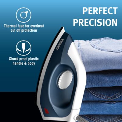 USHA EI 4175-P 750W ULTRA LIGHT WEIGHT ELECTRIC IRON WITH NON STICK PTFE COATED (BLACK WEILBURGER) SOLE PLATE, MIDNIGHT BLUE