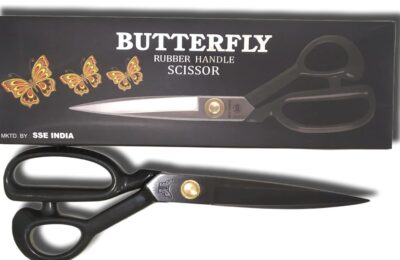 Butterfly Premium Tailoring Scissors | Professional Cloth Cutting Fabric Sewing Scissors | Anti-Rust Stainless Steel | Black | Set of 1