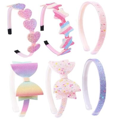 6 PCS Latest Stylish Headbands Hairband Hair Bands for Kids Girls Teens Women Baby Glitter Bow Heart Star Hair Accessories Birthday Gifts for Women (16010hb)