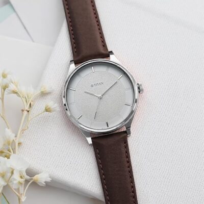 Titan Men's Classic White Dial Analog Watch: Gradient Dial & Sleek Markings with Leather Strap-NS1802SL13/NT1802SL13