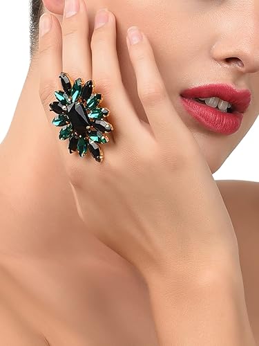 Black & Green Crystal Shine Stones Party Bling Contemporary Adjustable Finger Ring For Women-ZPFK10011