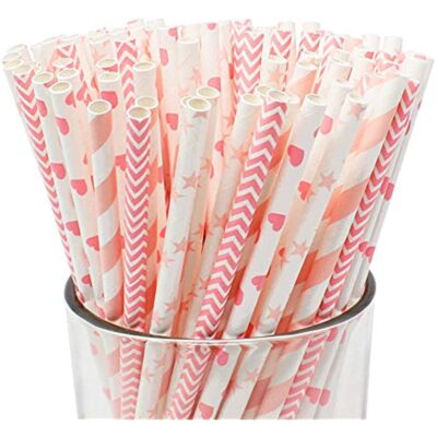 Disposable Drinking Paper Straw - Pack of 300 Pipes for Mojito | Juices & Other Drinks | 100% Natural Biodegradable Hygienic Hard Durable | Eco-Friendly (Assorted Design & Color, 8mm)