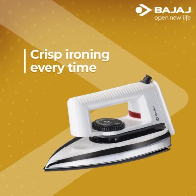 Bajaj Popular Light Weight 1000W Dry Iron | Advance Soleplate And Anti-Bacterial German Coating Technology | 360 Degree Swivel Cord | Cool Touch Handle | 2-Yrs Warranty 【White】