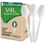 Compostable Spoons 25 Pack Disposable CPLA 6.2 in Compost Eco-Friendly Cornstarch Cutlery Heat Resistant Heavyweight Spoons for Parties, Catering Services, Gatherings Pack of 25